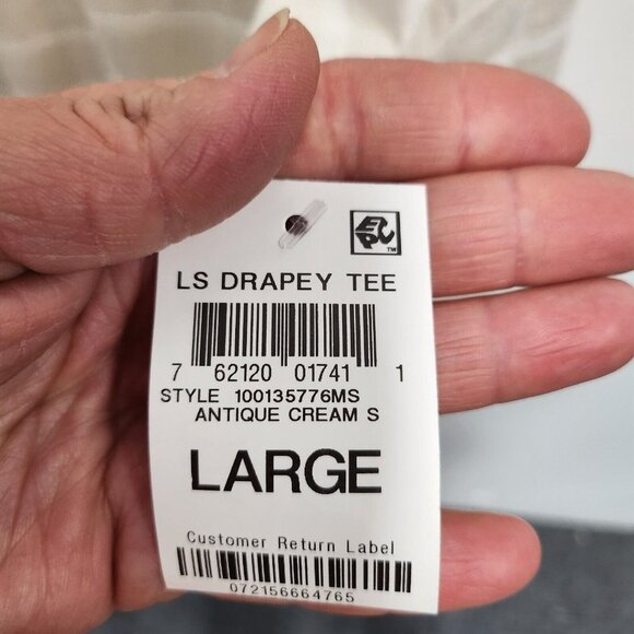 Style & Co Antique Cream Striped V-Neck Oversized Top Drapey Tee Large - Picture 6 of 10